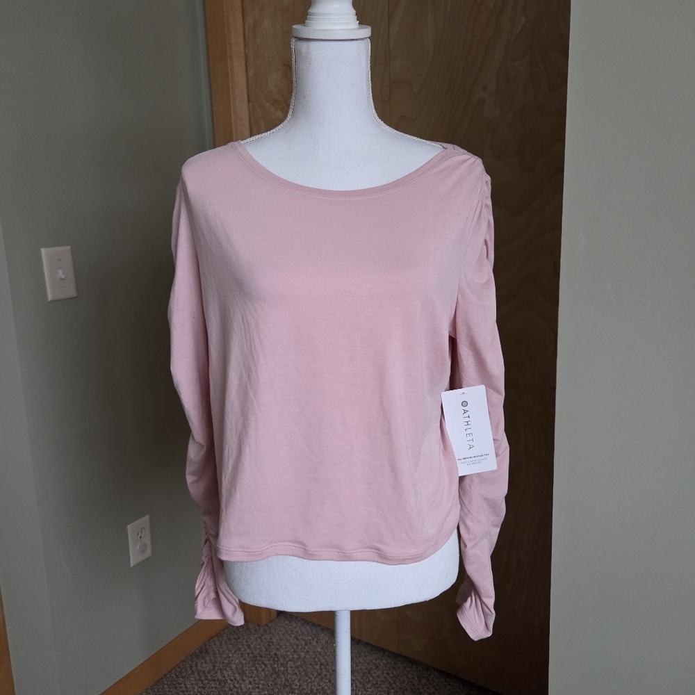 Athleta Pink All Around Ruched Long Sleeve top